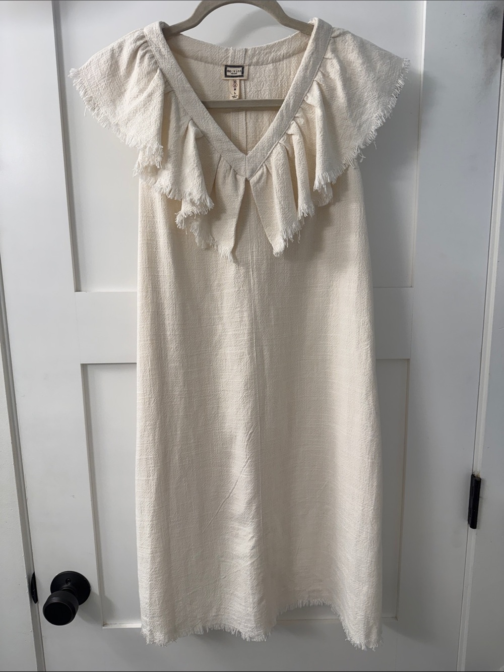 Mo:Vint Cream Ruffle V-Neck Dress